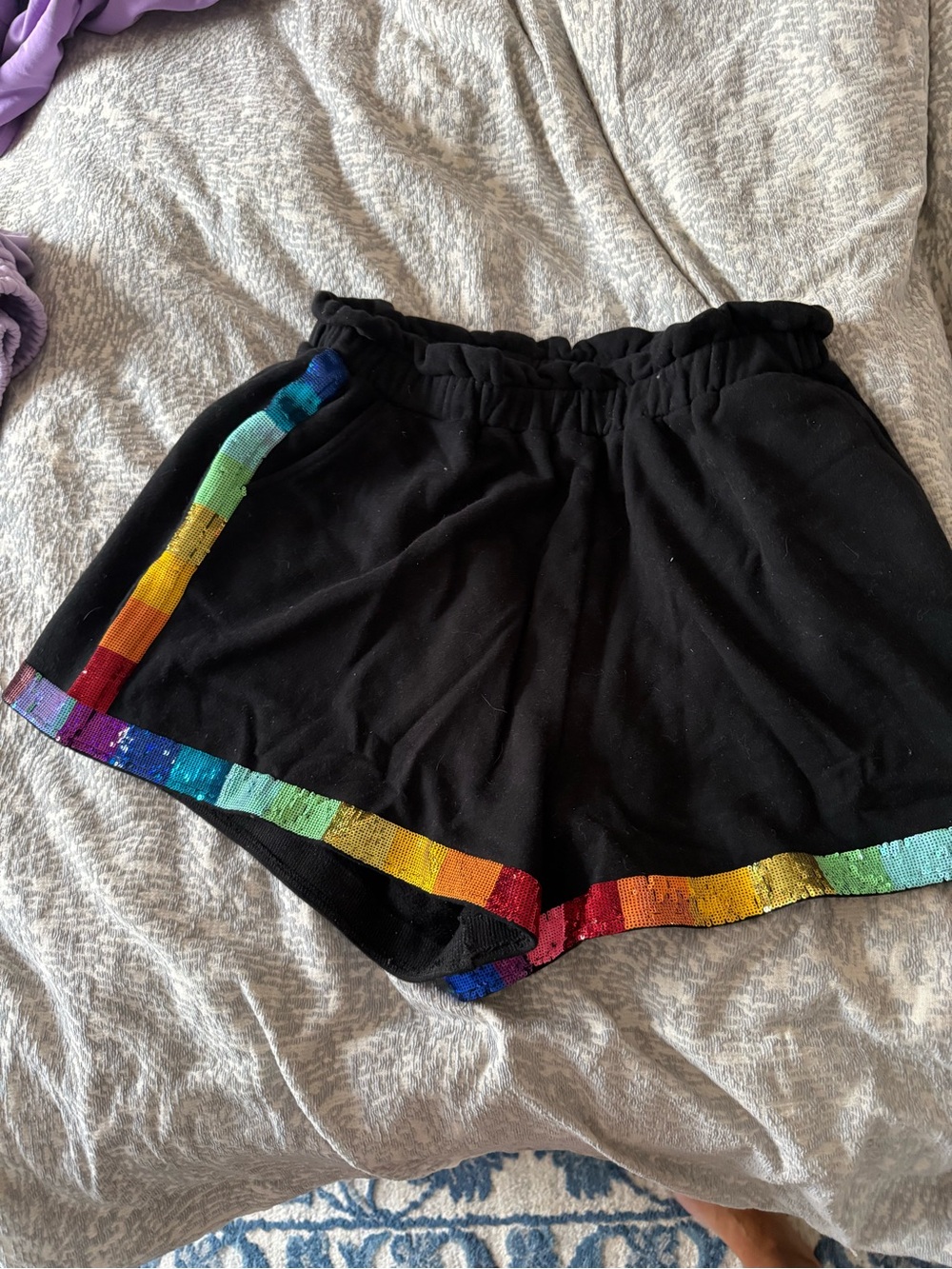 Black queen of sparkles Women's Shorts with Rainbow Sequin Trim